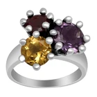 925 Silver Citrine Amethyst Gemstone Trio Stone Ring Handmade Ring