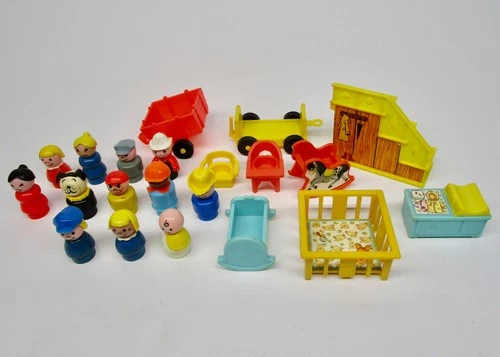 Vintage Fisher Price Little People lot 12 figures plus nursery baby Asian mom