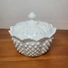 Vintage Fenton Hobnail Milk Glass candy dish - Fenton marking on bottom