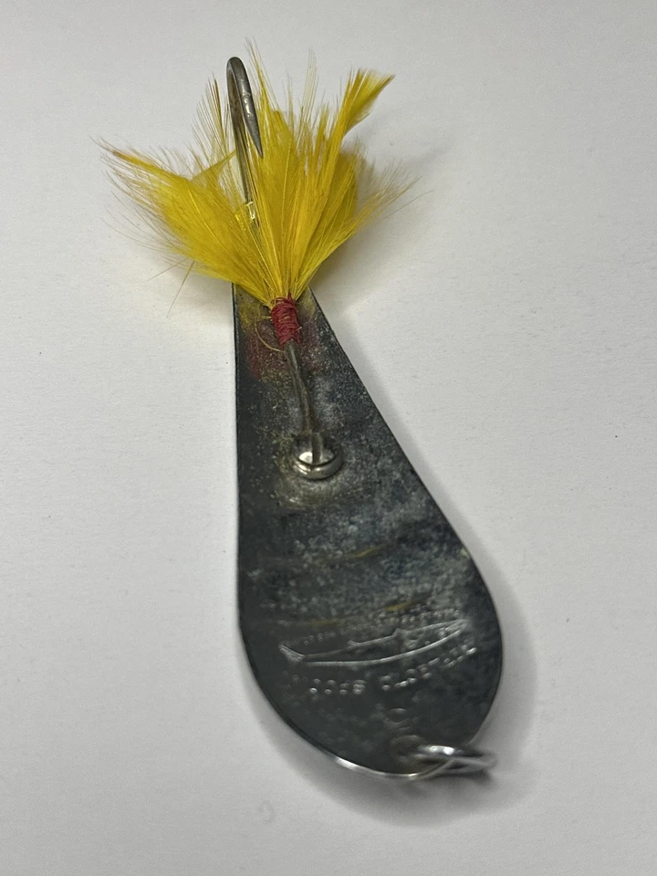 Vintage Williams Wabler No. 5 Inox Spoon Fishing Lure Yellow Feather Hook Canada - Image 3 of 4