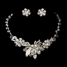 Vintage Inspired Silver Crystal Flower Design Bridal Necklace Wedding Jewelry
