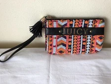 Juicy Couture Colorful Double Zip Zipper Wristlet Clutch Bag Purse Tassels