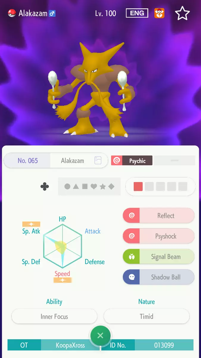 Pokemon Sword and Shield Shiny Alakazam 6IV-EV Trained