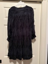 Ann Taylor Dobby Shirred Shirt Dress Black Stripe Womens 6