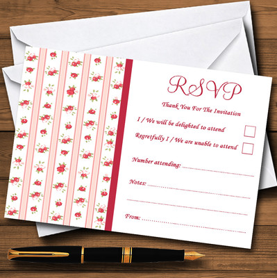 Personalisierte Rückmeldekarten rosa rote Rosen Shabby Chic Streifen