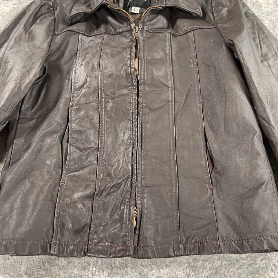 Chaqueta de Cuero JC Penney De Colección Para Hombres 40 Marrón Motociclista Punk Años 70 80 Cremallera Foto 3 de 4