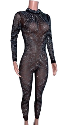 Black studded sparkly dark angel Fairy bodysuit JumpSuit Catsuit costume Gothic