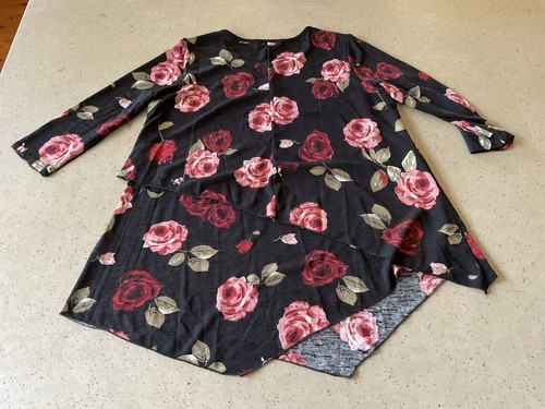 Caroline Morgan Black Floral Rose Print Jumper Top Tunic Sweater Pullover Sz 14 - Picture 9 of 12
