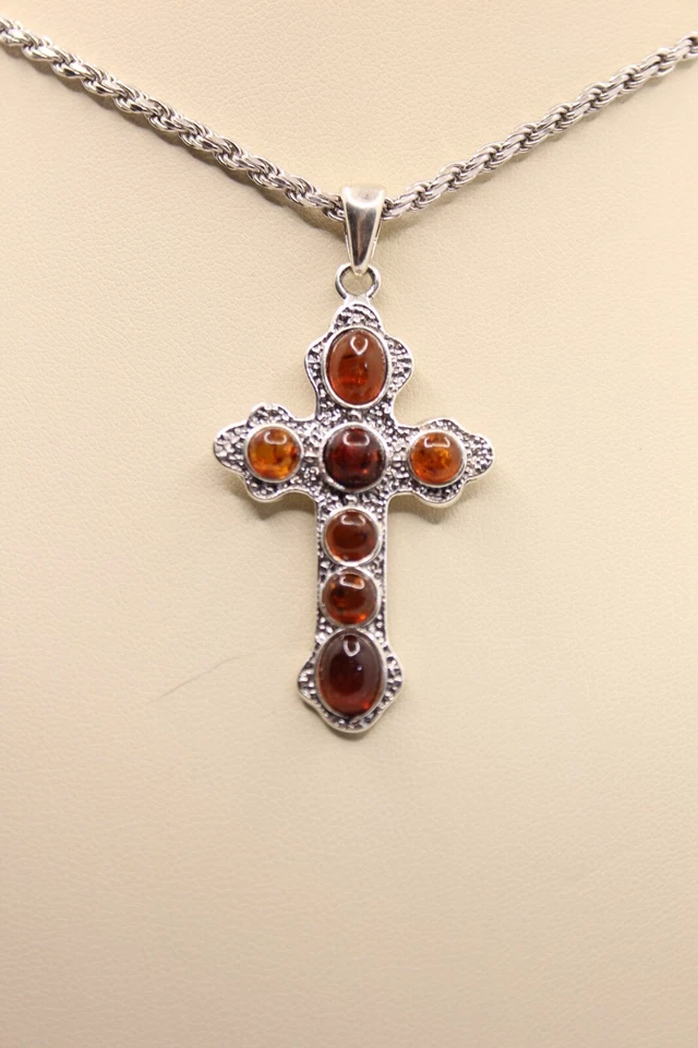 CIONDOLO CROCE ARGENTO AMBRA NATURALE MM 28X48 GR. 7,5 EXPLOIT - Immagine 2 di 4