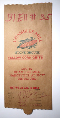 Vintage Paper Sack Bag - CHAMBLEE MILL, CORN GRITS, HANCEVILLE, ALABAMA  -  2002