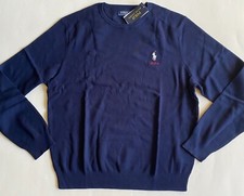  110 NWT Mens Polo Ralph Lauren Logo Soft Cotton Crewneck Pullover Sweater Navy