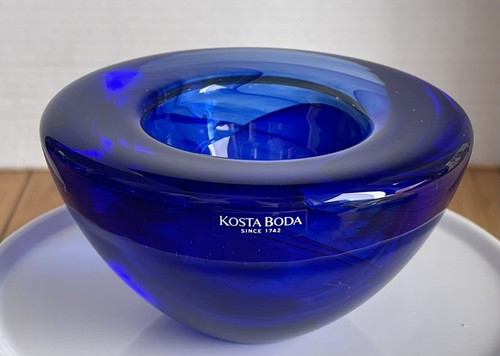 Kosta Boda Atoll By Anna Ehrner Dark Blue Cobalt Swirl Tealight Candle Holder - Picture 16 of 18