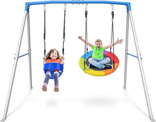 Heavy Duty A-Frame Swing Set with Saucer  Toddler Swing for Backyard Fun