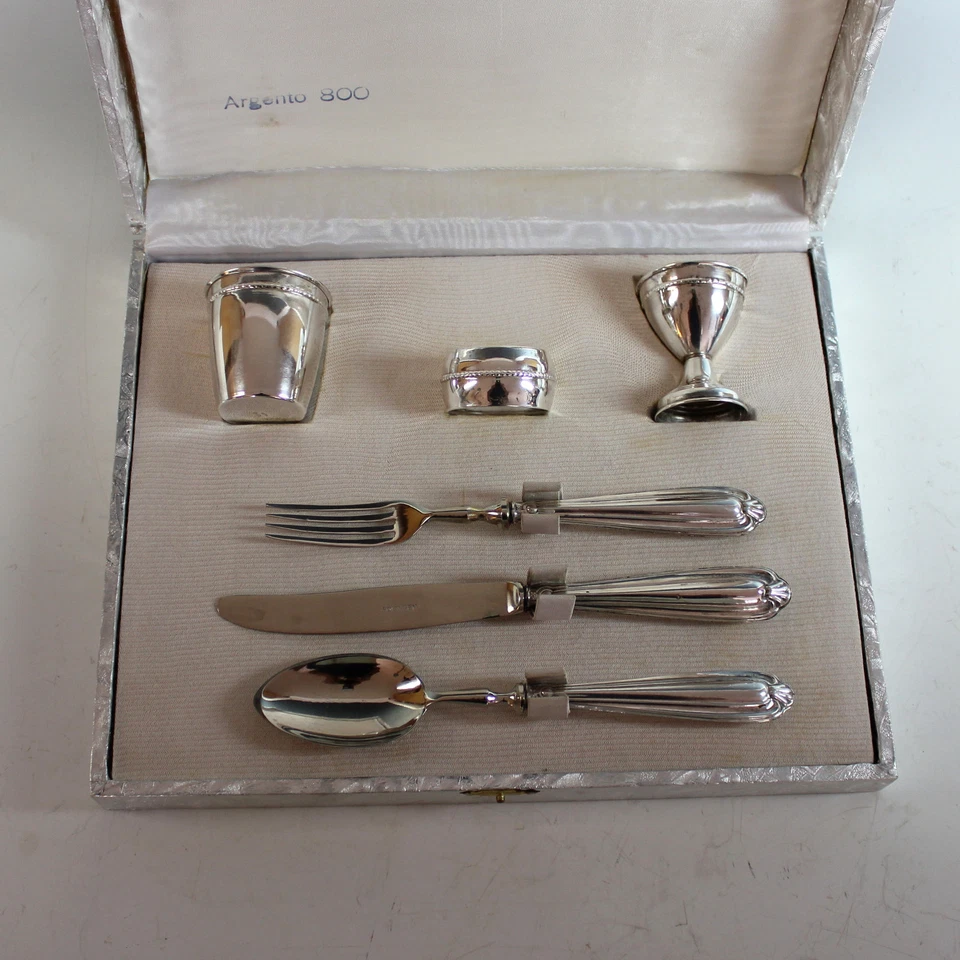 Antiguo juego de desayuno o niños de plata italiana 800 Foto 2 de 4