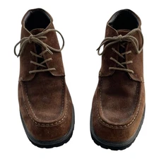 LLBean Lug Sole Moc Chukka Ankle Boots Women's Brown Leather Size 9.5M Lace-Up