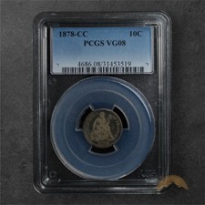 1878-CC Seated liberty Silver Dime 10C - PCGS VG08 - Carson City
