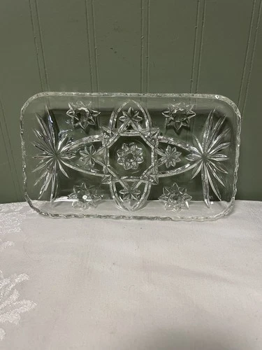 Vintage Anchor Hocking Star of David Cut Glass Relish Tray Serving Dish Prescut