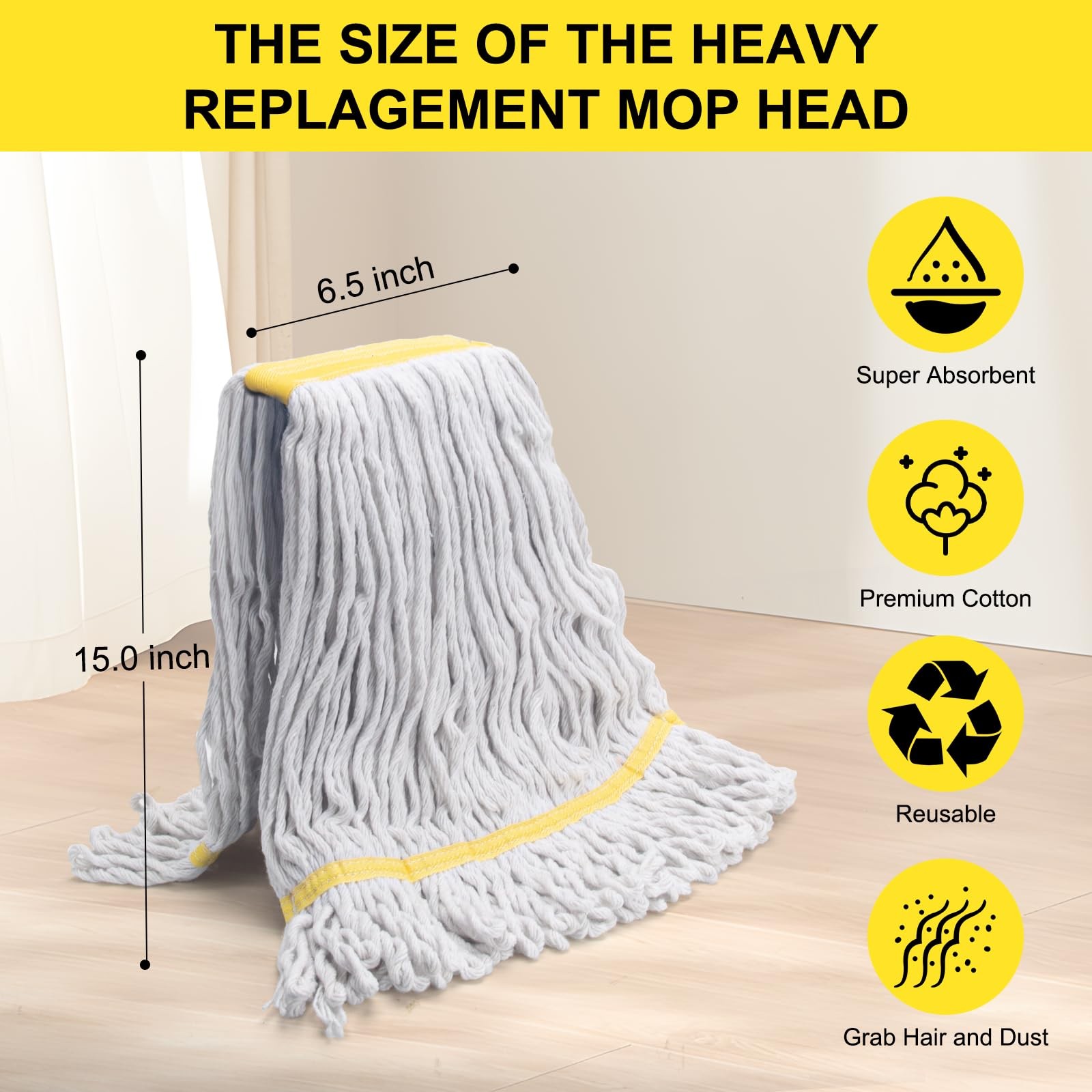 6 Pack Heavy Duty Commercial Mop Head Replacement,Wet Industrial Cotton Loope...