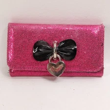 Sparkle Clutch Wallet Women S Pink Glitter Black Bow Silver Tone Heart Envelope