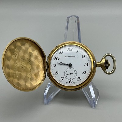 Vintage Caravelle Pocket Watch Men 45mm Loose Crystal 17J Hunter