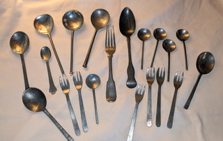 Vtg Antique Old Mixed Lot Of Pewter Serving Silverware spoons forks markings