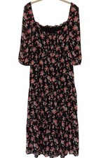 Edit By Nine Black Maxi Dress M | Chiffon Formal Gown Floral Detail Lined