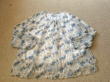 Womens Top-ELENA BALDI-ITALY-white/blue floral silk lined delicate tunic ls-3X