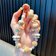 Kawaii BROWN Bunny Beaded Phone Charm  Cute Aesthetic Keychain Wrist Strap