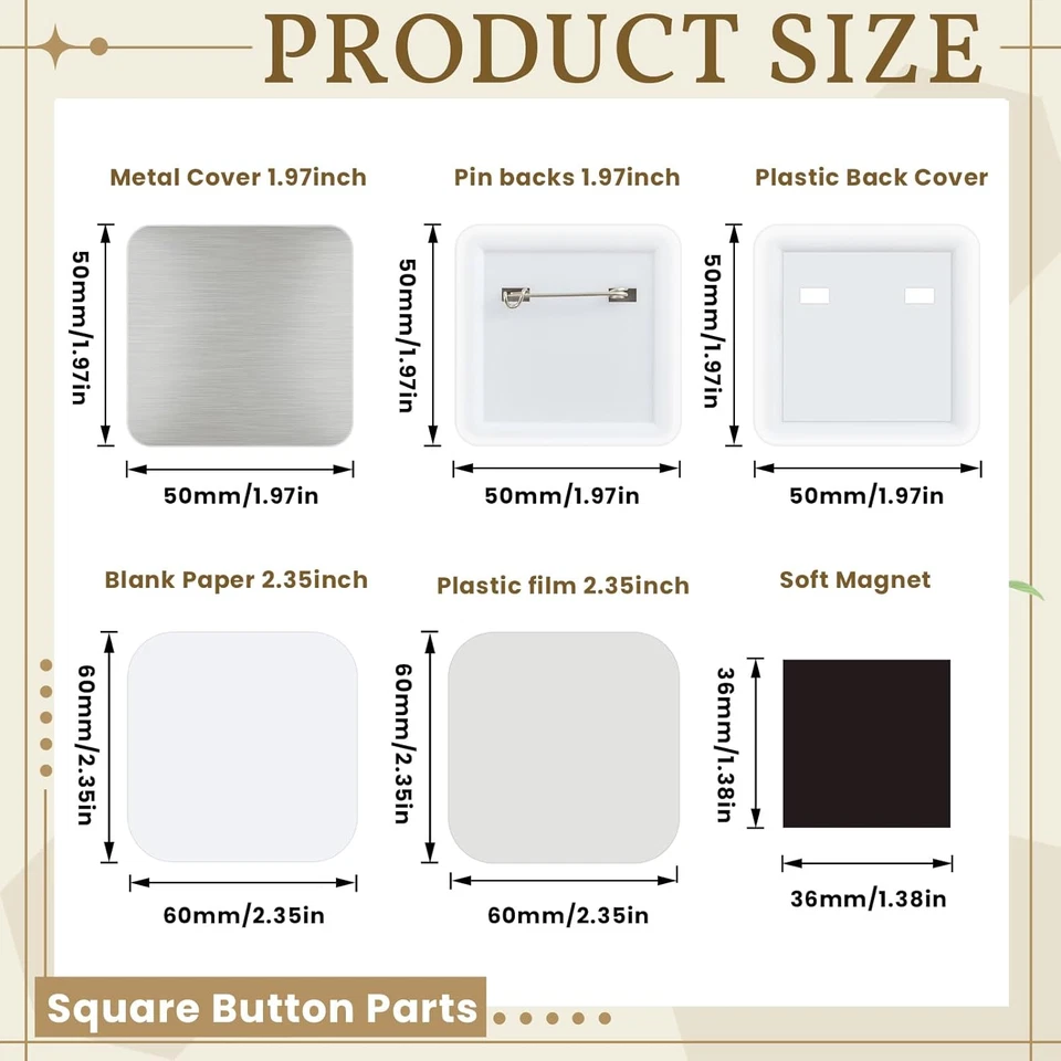 100 Sets 50Mm/1.97 Inch Square Button Parts, Include 50 Fridge Magnet Maker Supp - Image 2 of 4