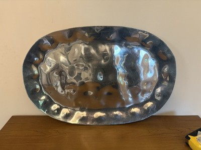 Large Crate And Barrel Metal Wavey Platter 14 X20.5 