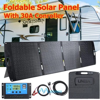 200W Foldable Solar Panel Blanket with Kickstand+PWM Controller For Camping RVs