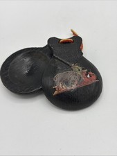 Vintage Wooden Castanet – Hand‑Painted Matador & Bull – Spain/Italy Folk Art
