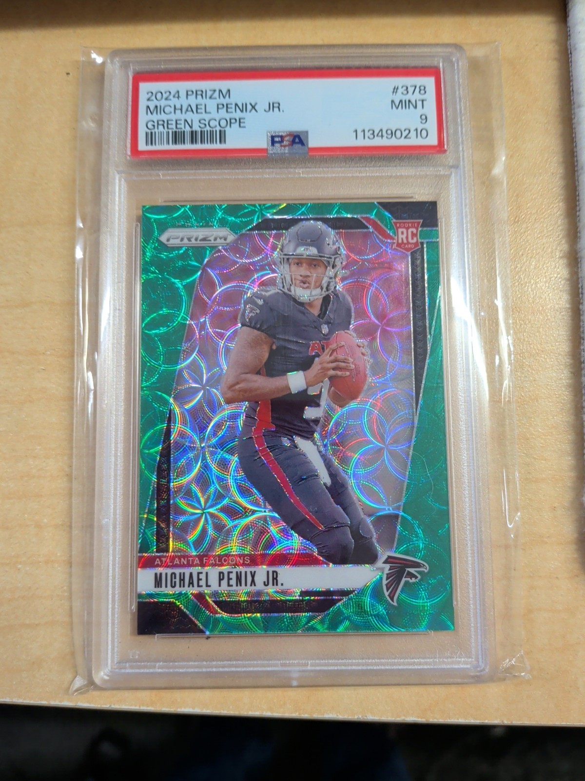 Michael Penix 2024 Panini Prizm Green Scope Prizm RC /75 #378 PSA 9 Falcons ZP