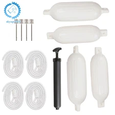 4 Ribbed Marine Boat Fender Vinyl Bumper Dock Shield Protection 8.5" X 27" White