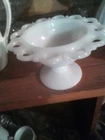 Vintage Anchor Hocking LACE EDGE Milk Glass Compote Pedestal Dish 5" BOWL