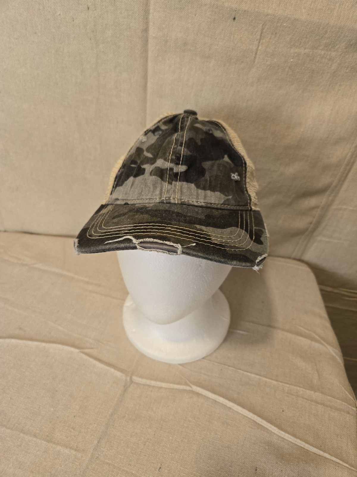 C.C Camouflage Distressed Mesh Back Baseball Cap Bun Hat