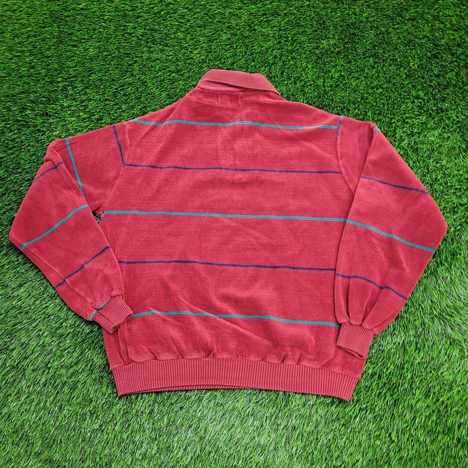 Vintage 90s MOD Stripes Collared Sweater Medium 21x23 Cropped - Image 2 of 4