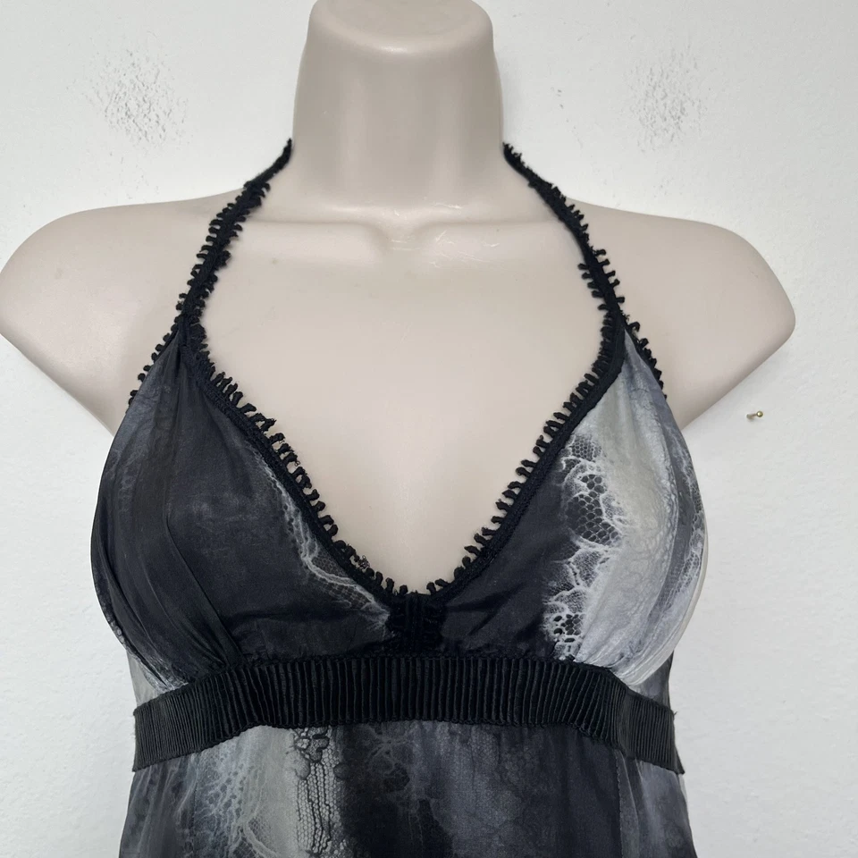 Maxi Vestido sin Mangas Rochas para Mujer 100% Seda 38 Negro Gris Encaje Babydoll Cachicho Foto 2 de 4