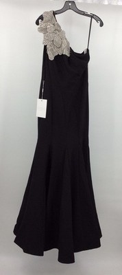 Mac Duggal Women's Black One Shoulder Beaded Floral Mermaid Gown 11810 Sz 6 NWT