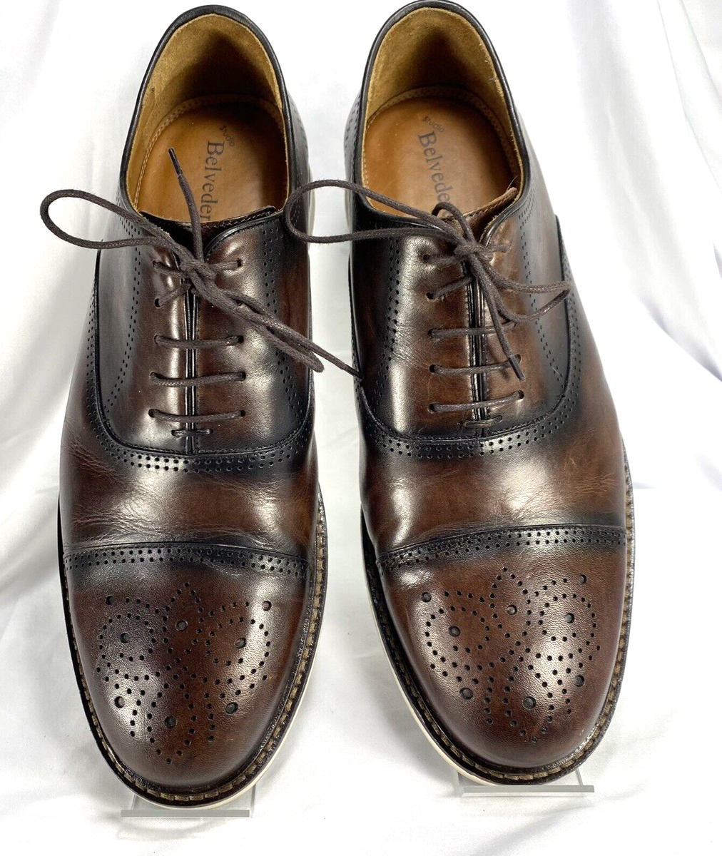 Belvedere Lampard Brown Leather Cap Toe Oxford Dress‎ Shoes Brogue Mens Belvedere Shoes Men main image 3