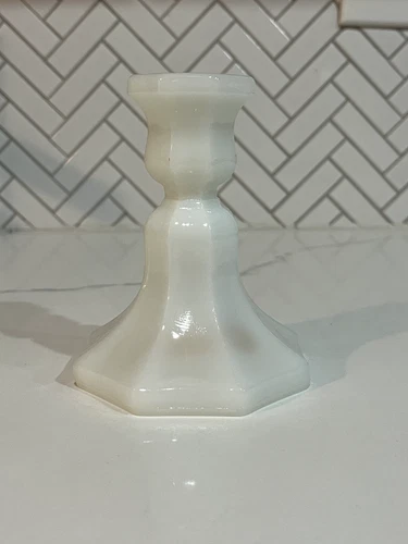 Vintage Anchor Hocking Smooth Octagon Milk Glass Taper Candle Holders