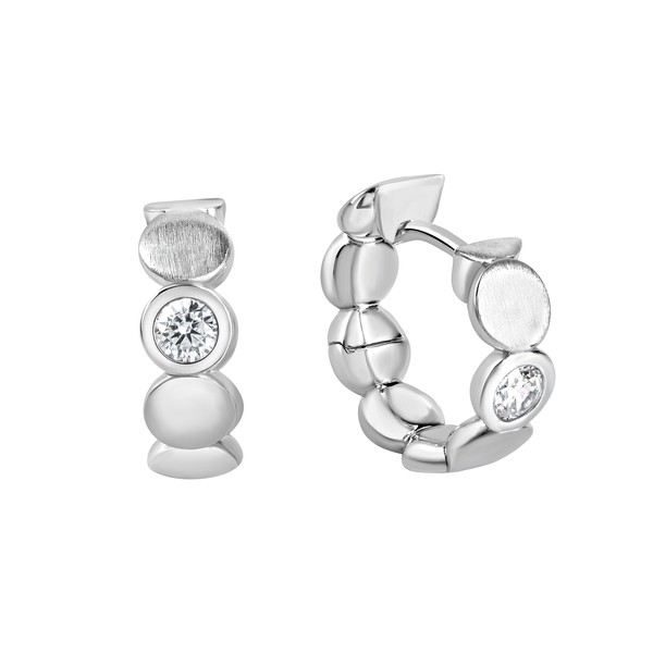 Klappcreolen Aus 925 Silber Rhodiniert Matt/Glanz Mit 2 WeißEn Zirkonia V-image