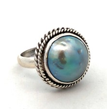 Vintage 925 Sterling Silver Round Akoya Pearl Bezel Solitaire Dome Ring