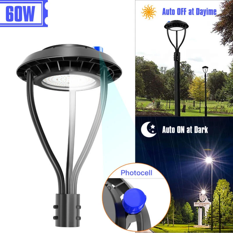 60W LED Post Top Light Outdoor Parking Lot Garden Pole Fixture Dusk to Dawn IP65 - Image 3 of 4