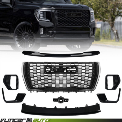 6Pcs For 2021-2023 GMC Yukon/XL Denali Front Grille Hood Trim Molding Gloss BK