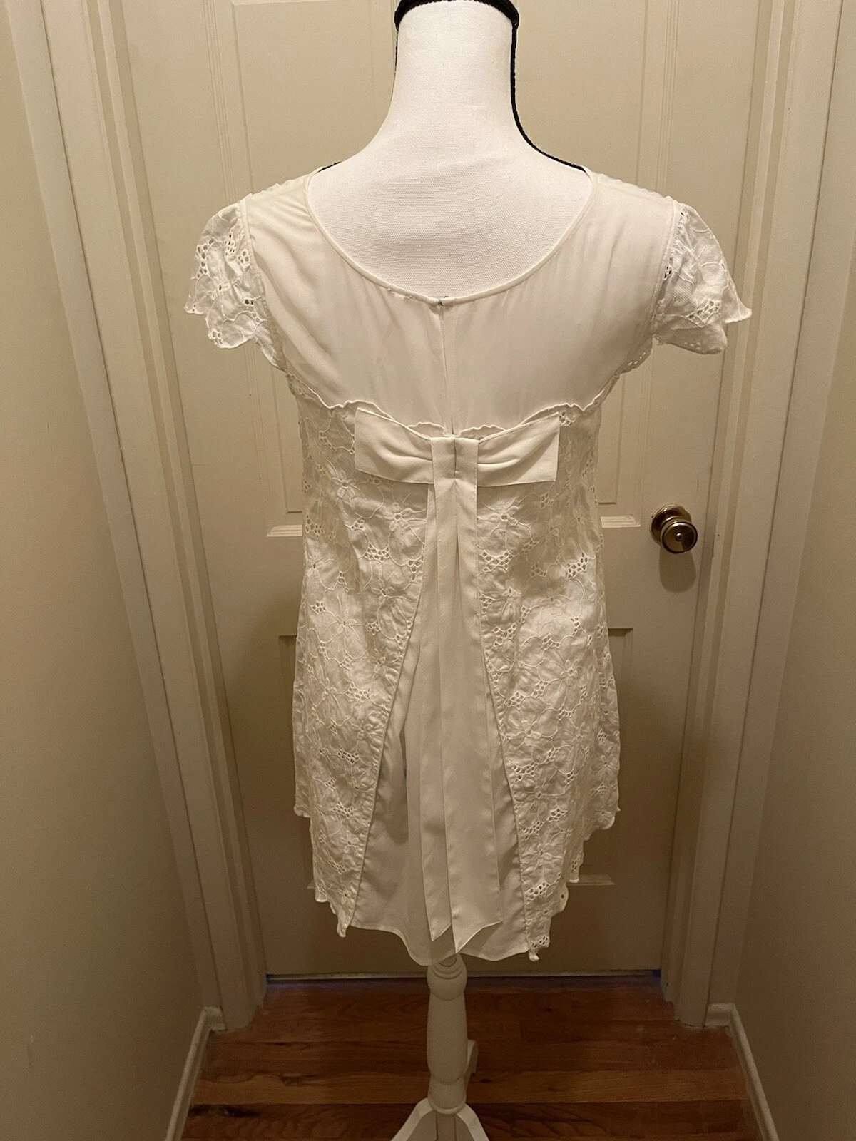 OFF WHITE Abito estivo FREE PEOPLE donna bianco sporco occhielli pizzo taglio us intime ottimeioni condiz ta