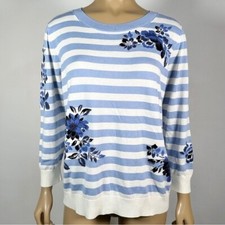 Talbots Women  s Size Large Striped Floral Pattern Cotton Blend Sweater