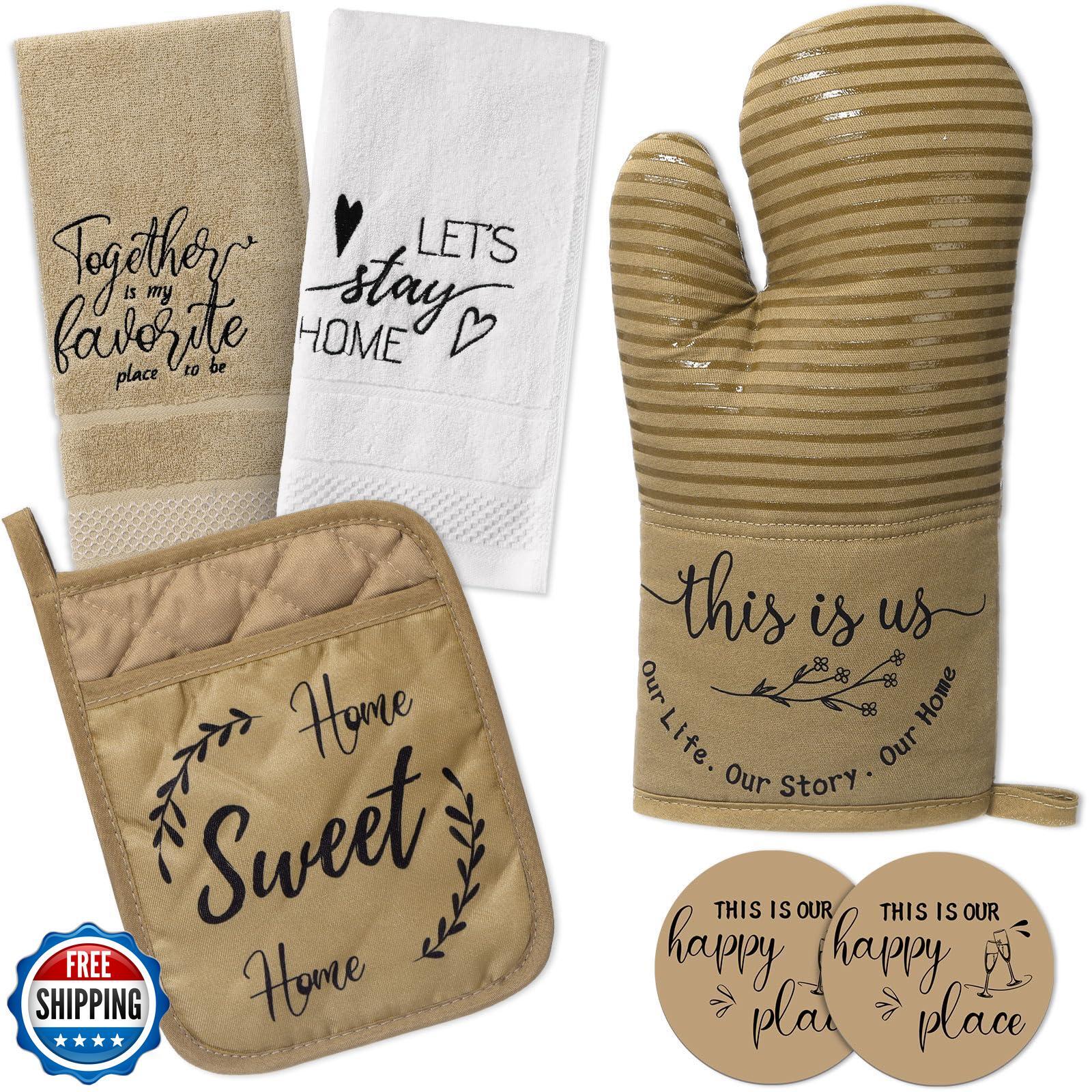 Jingmore 6 Pack Housewarming Baking Gift Set Oven Mitt Pot Holder Towel Woode