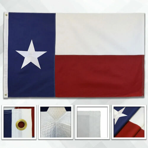 Drapeau de l'État du Texas 3 x 5 pieds brodé extérieur résistant durable double - Photo 1/7