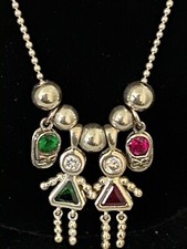 Vtg 925 Sterling Silver Girl Booties Pendant Charm CZ Birthstone Babies Necklace